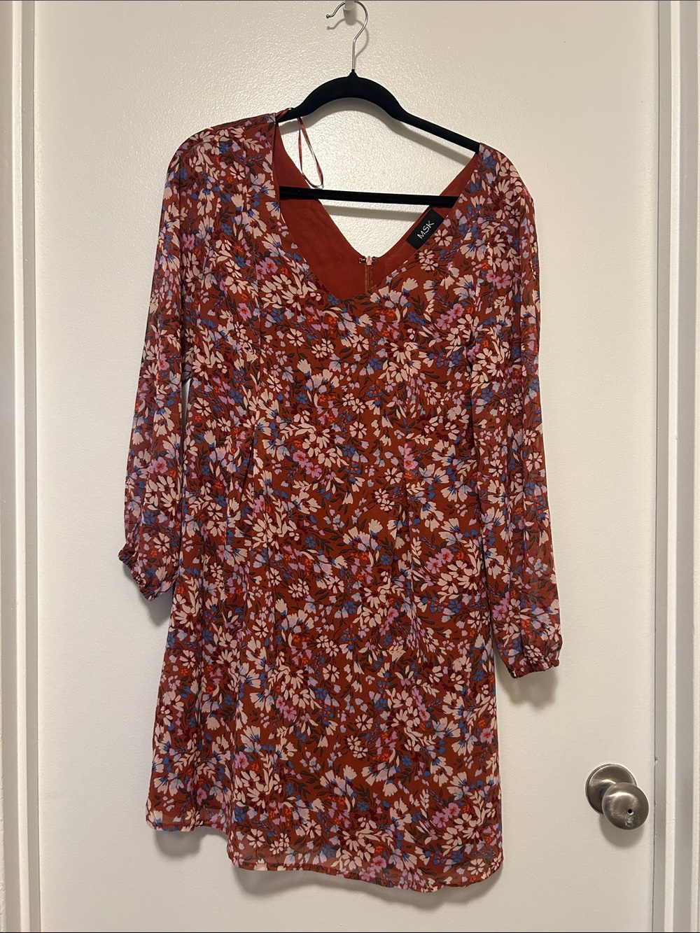 Rust Floral Long Sleeve Shift Dress